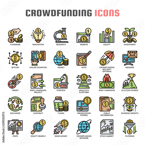 Crowdfunding , Thin Line and Pixel Perfect Icons