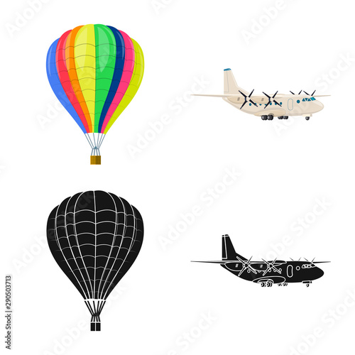 Vector design of plane and transport icon. Set of plane and sky stock symbol for web.
