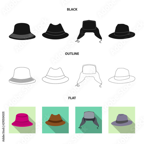 Vector illustration of headgear and cap symbol. Collection of headgear and accessory stock vector illustration.