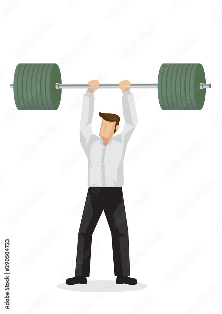 Concept illustration of a businessman lifting a heavy weight. Concept of achievement, willpower and good performance. Concept illustration of a businessman lifting a heavy weight. Concept of achievement, willpower and good performance.