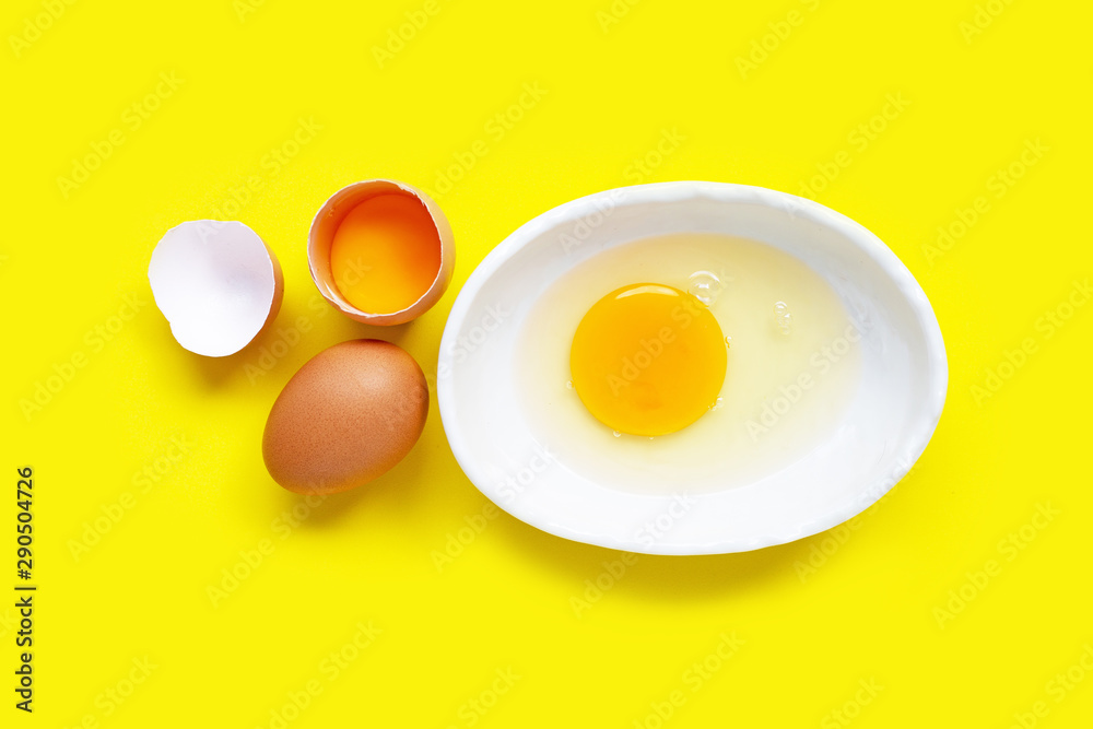 Eggs on yellow background.