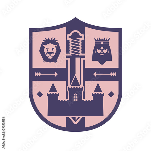 Catle, King and Lion silhouettes, shield design