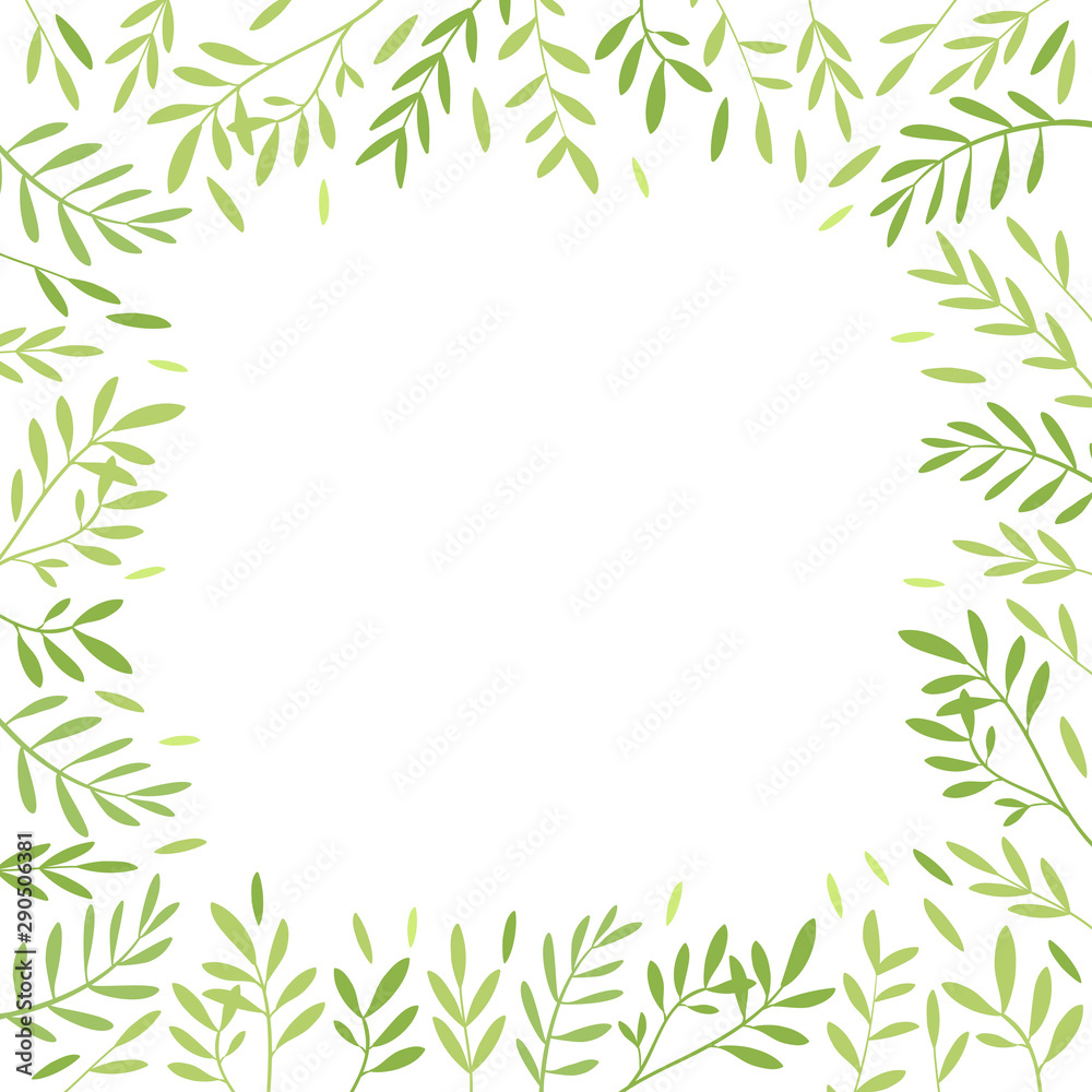 Vector illustration. Place for text. Green plants frame, botany, leaves, floral. The perfect design for greeting card, packaging, wedding card, kitchen decor, cosmetics, natural, organic products