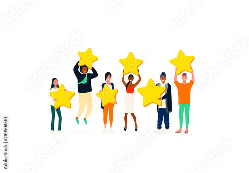 Vector illustration, Customer reviews rating, Different people give a review rating and feedback, Support for business satisfaction.
