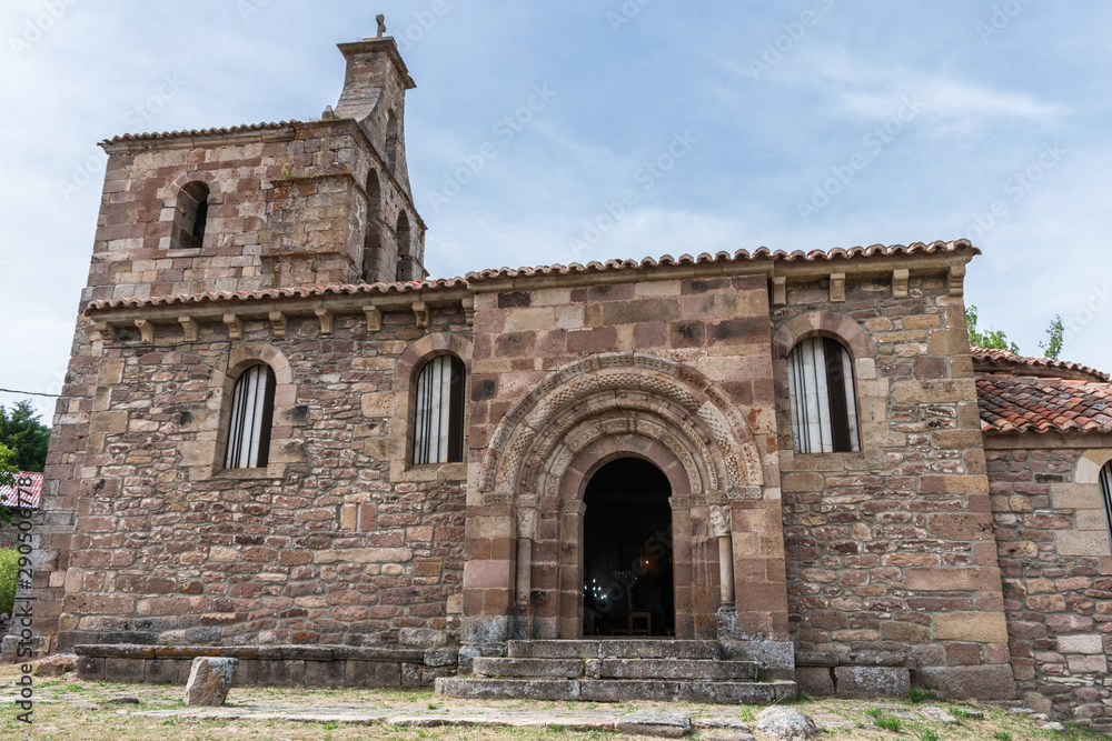 Medieval stone church of the town of Salcedillo in Palencia