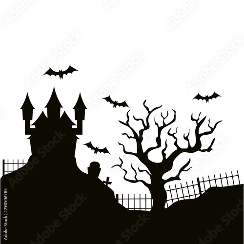 silhouette of haunted castle halloween