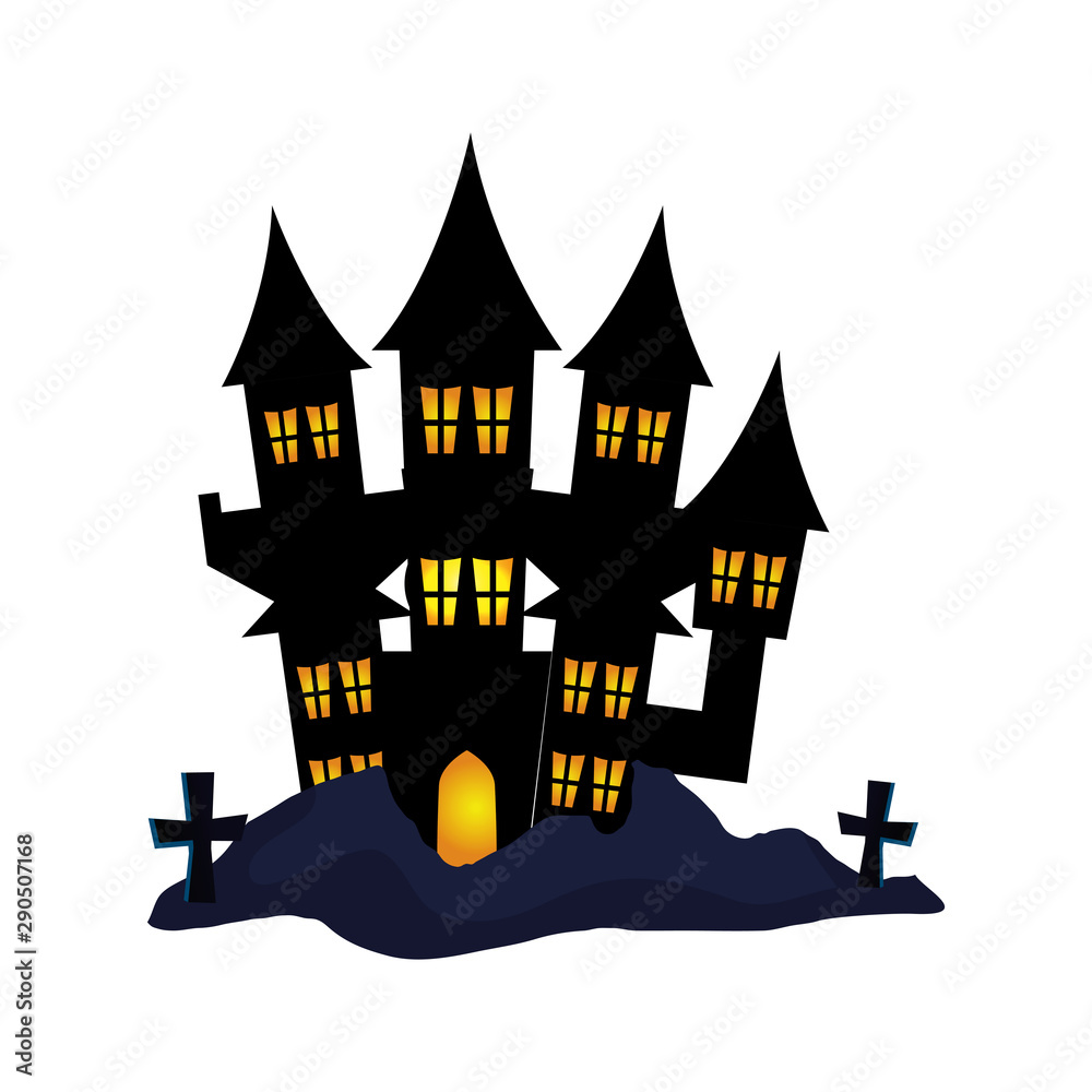 haunted castle halloween with crosses