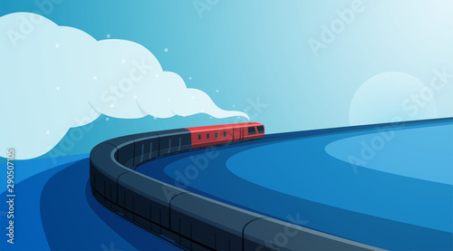 Railway transport. concept of traveling to the goal. Vector illustration