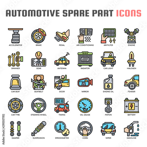 Automotive spare parts , Thin Line and Pixel Perfect Icons