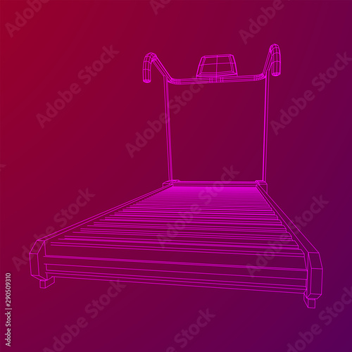 Treadmill machine. Gym and fitness equipment. Wireframe low poly mesh vector illustration.