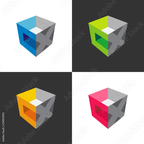 Letter CX logo template, cube 3d box logo set - Vector