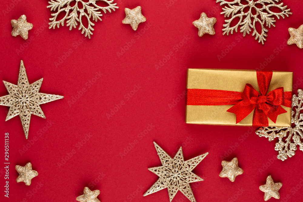 Christmas, holiday present box on red background. Christmas, holiday present box on red background.