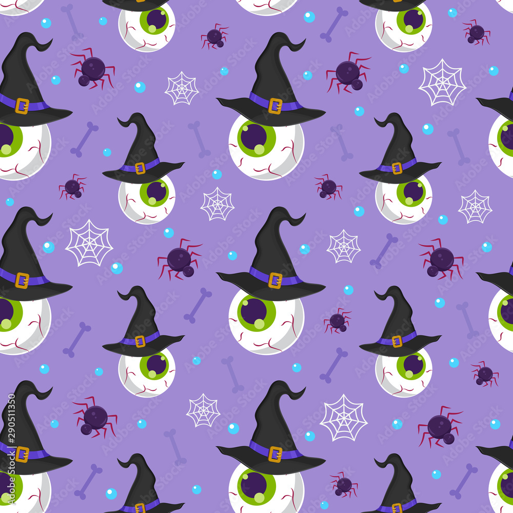 Halloween eyeball seamless pattern on purple background. halloween pattern background. vector illustration