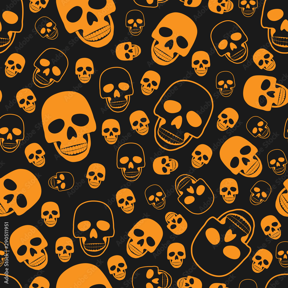 Skull seamless pattern on black background. halloween skull pattern background. vector illustration Skull seamless pattern on black background. halloween skull pattern background. vector illustration