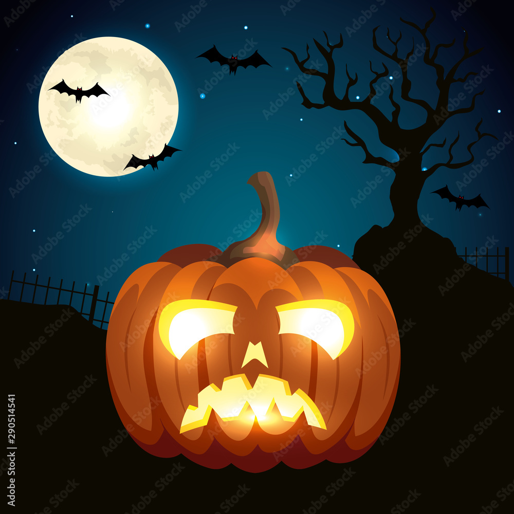 Fototapeta premium pumpkin in the dark night halloween scene