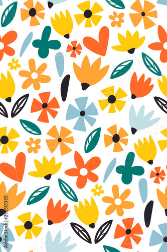 Seamless pattern with creative decorative flowers in scandinavian style. Great for fabric, textile.