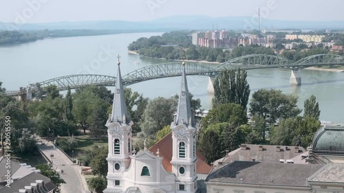 ESZTERGOM, HUNGARY - AUGUST 20, 2019: Bridge over the Danube river between Hungary and Slovakia