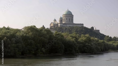 ESZTERGOM, HUNGARY - AUGUST 20, 2019: Esztergom Cathedral view from the Danube river at sunrise