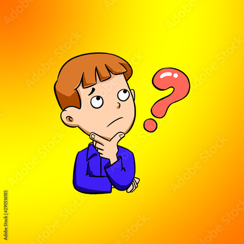 cute little boy cartoon thinking something gradient background
