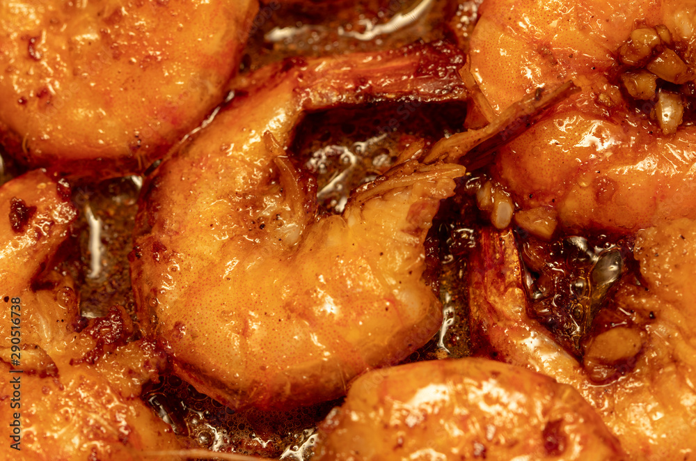 Shrimp fried in a pan in oil Shrimp fried in a pan in oil