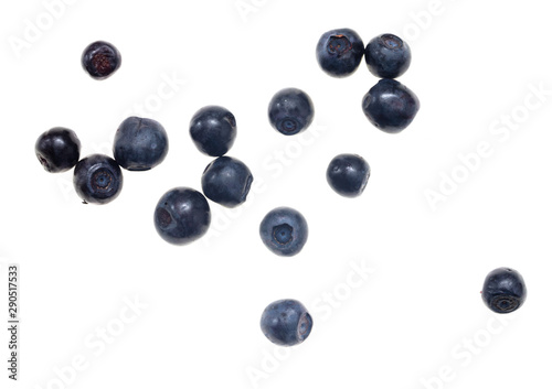 Ripe blueberries on a white background