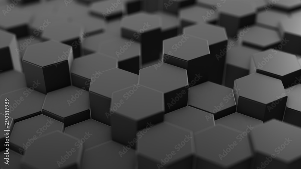 Abstract hexagon geometry background, dark hexagonal pattern randomly waving, animation 3D rendering Abstract hexagon geometry background, dark hexagonal pattern randomly waving, animation 3D rendering