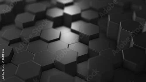 Abstract hexagon geometry background, dark hexagonal pattern randomly waving, animation 3D rendering