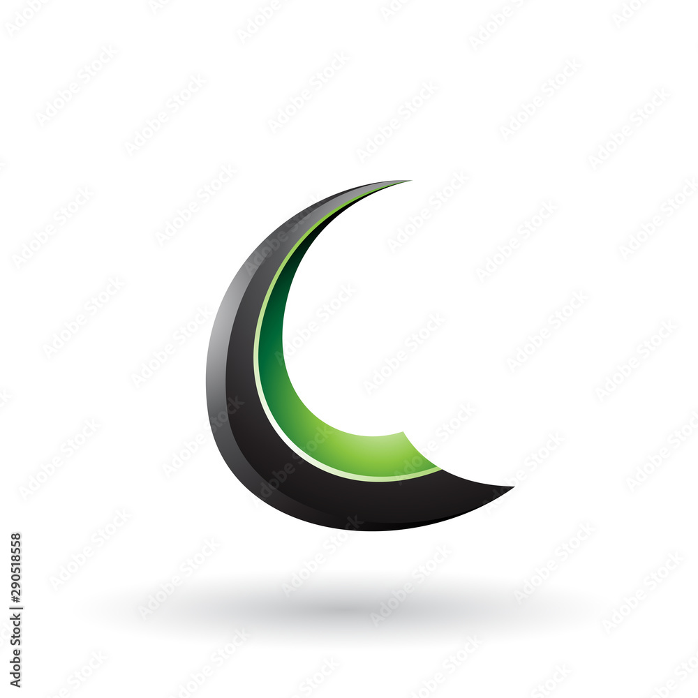 Black and Green Glossy Flying Letter C Illustration Black and Green Glossy Flying Letter C Illustration