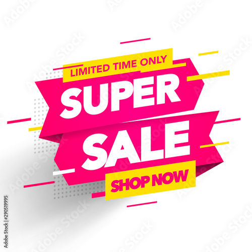 Vector sale banner template design. Super sale special offer. End of season banner. Web element.