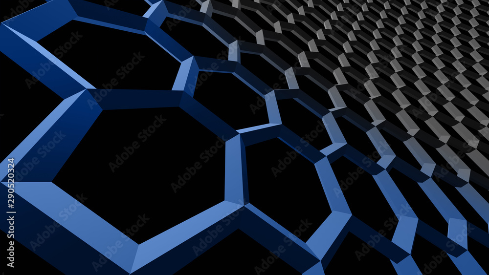 3d ILLUSTRATION, of blue and black abstract crystal background, triangular texture, wide panoramic for wallpaper	