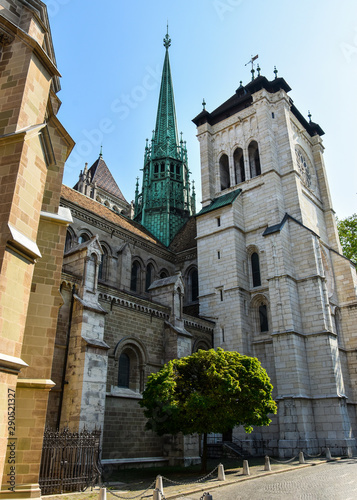Exterior of the Saint Pierre Cathedral in Geneva, Switzerland, today belonging to the Swiss Reformed Church.  © elephotos