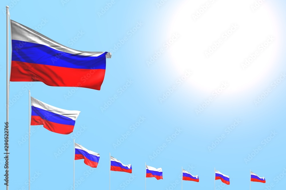 wonderful many Russia flags placed diagonal on blue sky with place for your text - any occasion flag 3d illustration.. wonderful many Russia flags placed diagonal on blue sky with place for your text - any occasion flag 3d illustration..