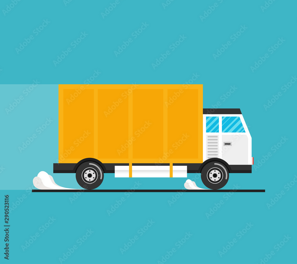 Concept of the shipping service. Truck van of delivery rides at high speed. Flat vector illustration.