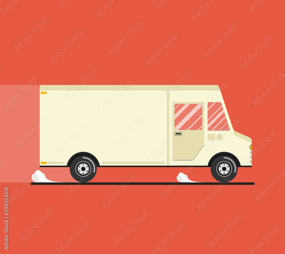 Concept of the shipping service. Truck van of delivery rides at high speed. Flat vector illustration. Concept of the shipping service. Truck van of delivery rides at high speed. Flat vector illustration.