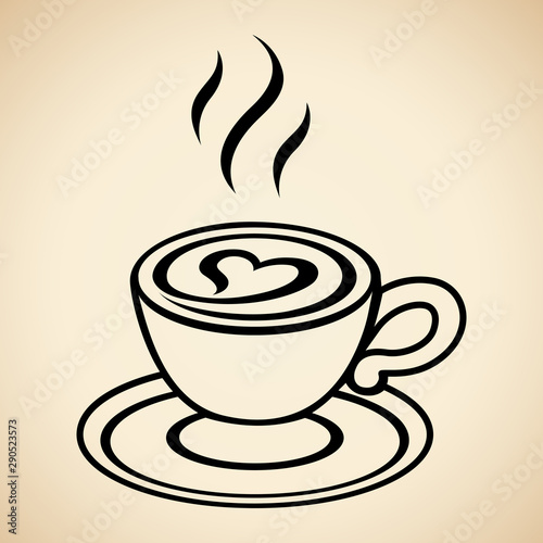 Black Cappuccino Icon with Heart isolated on a Beige Background Illustration