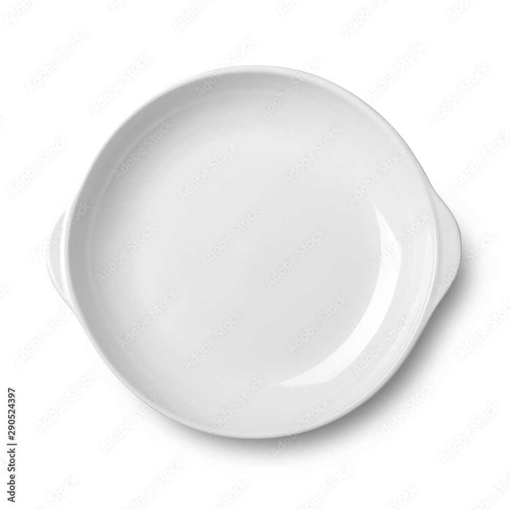 Empty ceramic round plate isolated on white with clipping path. View from above. Empty ceramic round plate isolated on white with clipping path. View from above.
