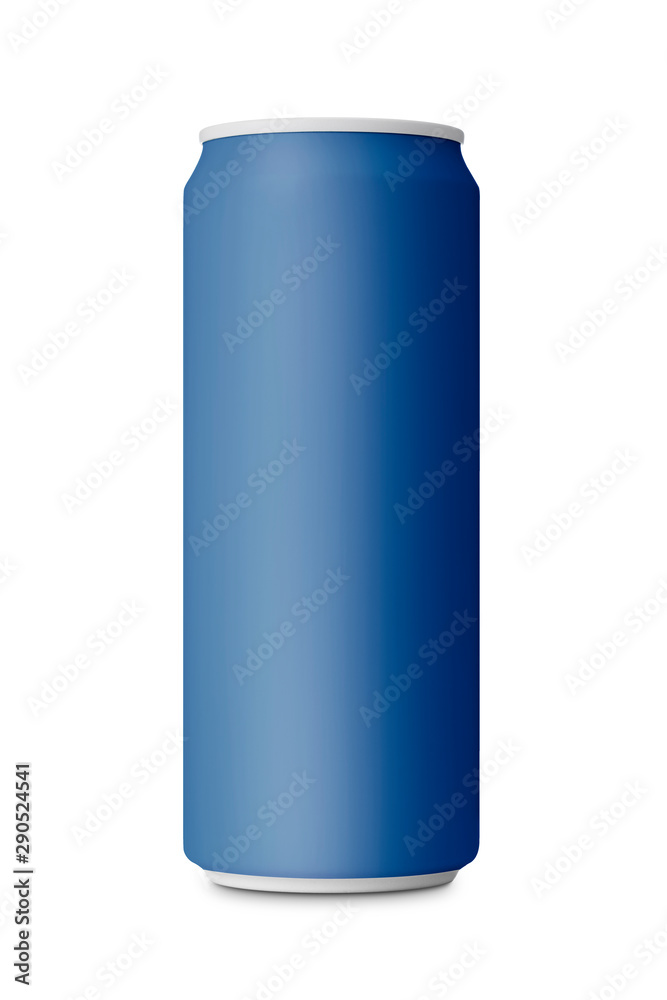 Empty blue aluminum can with beverage on white background with clipping path. Empty blue aluminum can with beverage on white background with clipping path.