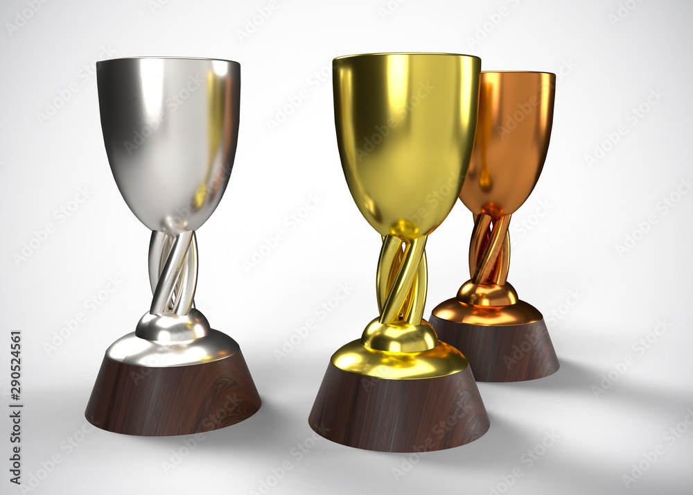 Fototapeta premium Gold Silver & Bronze Trophy Champions Winner 3D Render