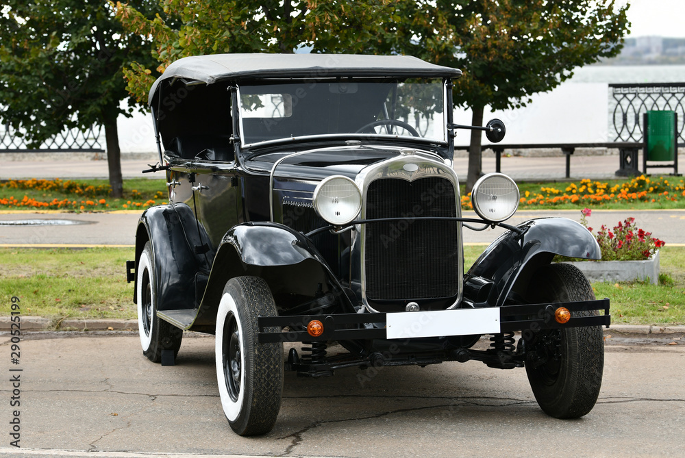 Retro car in black. A car of the early twentieth century.