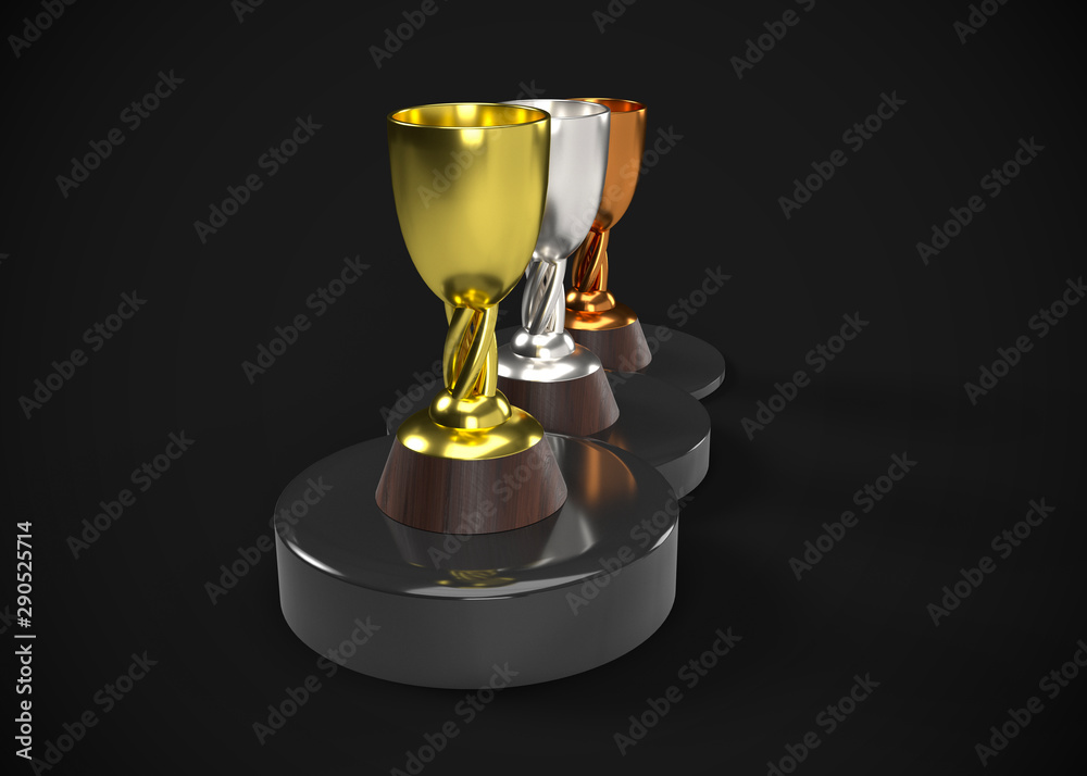 Fototapeta premium Gold Silver & Bronze Trophy Champions Winner 3D Render