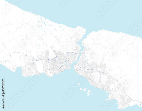 Satellite map of Istanbul and surrounding areas. Turkey. Map roads, ring roads and highways, rivers, railway lines