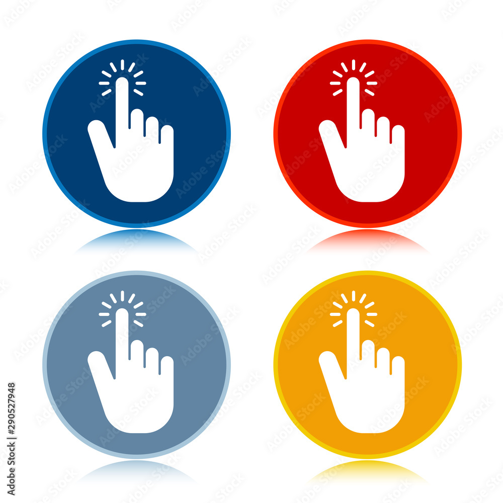 Hand cursor click icon trendy flat round buttons set illustration design