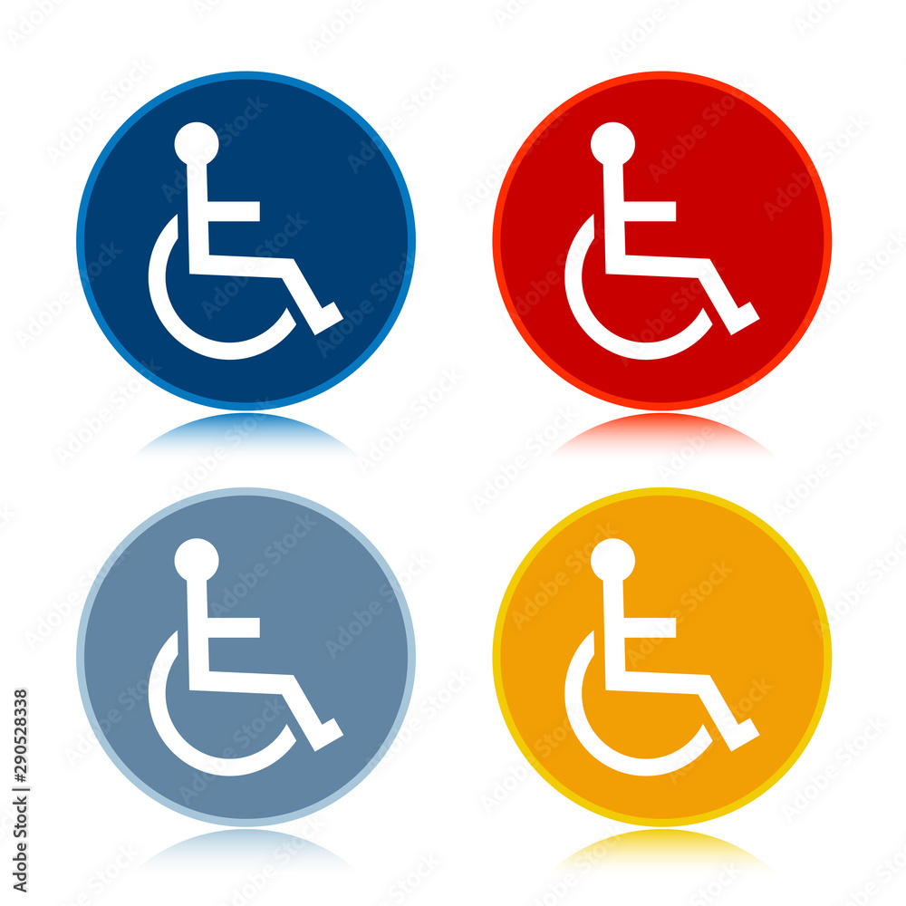 Wheelchair handicap icon trendy flat round buttons set illustration design Wheelchair handicap icon trendy flat round buttons set illustration design