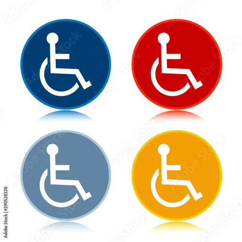 Wheelchair handicap icon trendy flat round buttons set illustration design
