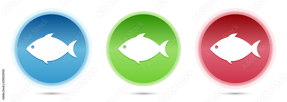 Fish icon glass round buttons set illustration Fish icon glass round buttons set illustration