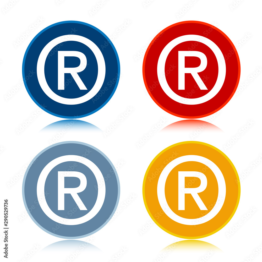 Registered symbol icon trendy flat round buttons set illustration design Registered symbol icon trendy flat round buttons set illustration design
