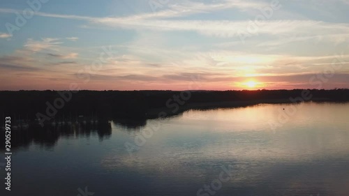 Aerial view of the lake at sunset, Masuria, Poland