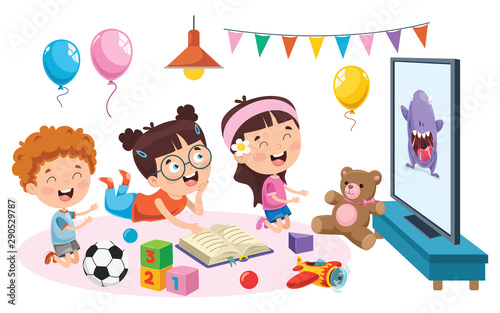 Children Watching Television In Aroom