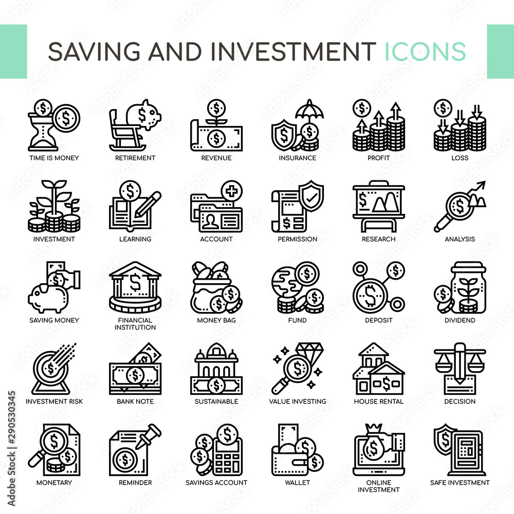 Saving and Investment , Thin Line and Pixel Perfect Icons