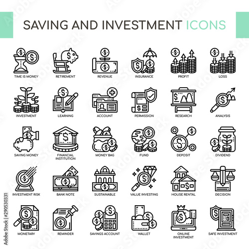 Saving and Investment   Thin Line and Pixel Perfect Icons